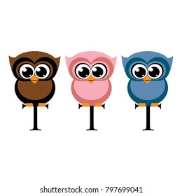 pink blue and brown owls vector illustrations 
