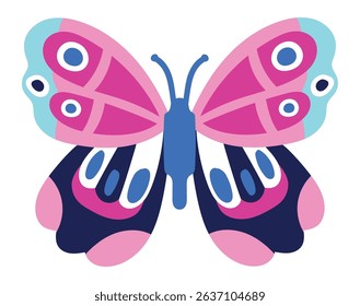 Pink and blue butterfly displaying decorative wings, isolated against a white background, embodying beauty, nature, and a vibrant, colorful design that captures attention