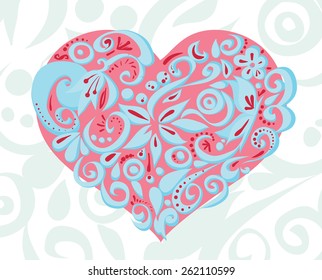Pink blue carved heart. Vector illustration
