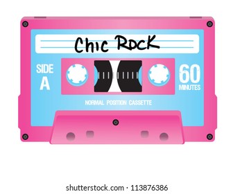 Pink and Blue Cassette Tape with Chic Rock Text