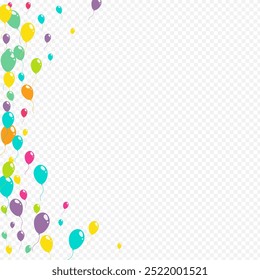 Pink and Blue Celebration Baloon Vector Transparent Background. Flying Ballon Texture. Cute Happy Poster. Red and Green and Yellow Party Inflatable Ball Wallpaper.