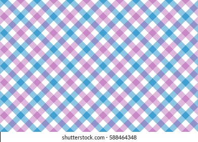 Pink blue check diagonal fabric texture background seamless pattern. Vector illustration. EPS 10.