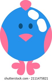 Pollo rosa y azul, ilustración, vector sobre fondo blanco.