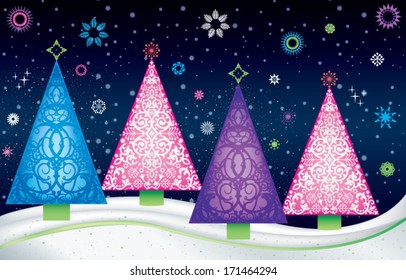 Pink and Blue Christmas Tree Forest
