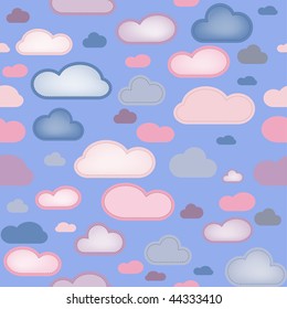 Pink and Blue Clouds Seamless Background. Editable Vector Image