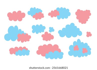 Pink and blue clouds set, cloud icon vector set, different shapes. Clouds collection. Vector art illustration EPS 10 isolated