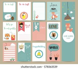 Pink blue collection for banners,Flyers,Placards with tiger,bear,tree,fox,sheep and flamingo