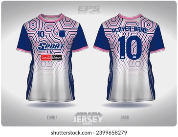 pink blue of color hexagon pattern design, illustration, textile background for sports t-shirt, football jersey shirt mockup for football club. consistent front view