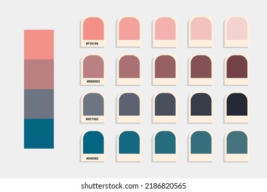 Pink blue color palette vector, sunset colors catalog, design and edit idea, colour matching, rgb pantone colors, harmonious colours palette sample, eps designed asset