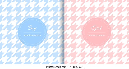 Pink and blue color seamless pattern. Repeated houndstooth pattern. Girls and boys design for prints. Repeating hound tooth. Geometric background for kids. Cute baby pattern. Vector illustration