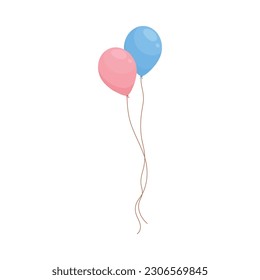 Pink and blue colored rubber balloons, flat cartoon vector illustration isolated on white background. Boy or girl gender reveal or birthday party symbol.