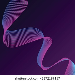 Dibujo vectorial de líneas onduladas de color rosa y azul aislado en la relación de plantilla de fondo cuadrado de gradiente oscuro.