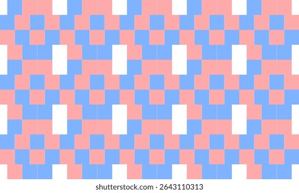 Pink and blue complicated rectangular block repeat pattern, replete image, design for fabric printing, patter print, square