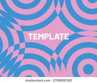 Pink and Blue Concentric Circles Abstract Pattern Background Retro Geometric Op Art Template