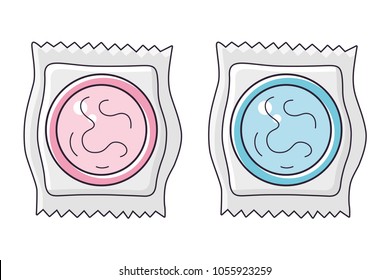 Pink and blue condom package isolated