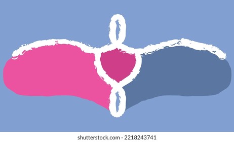 Pink and blue copy space in art style isolated on white background. Looks like bird or angel with open wings. Vector clipart.