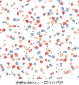 pink blue and cream seamless floral vector small flowers pattern of white