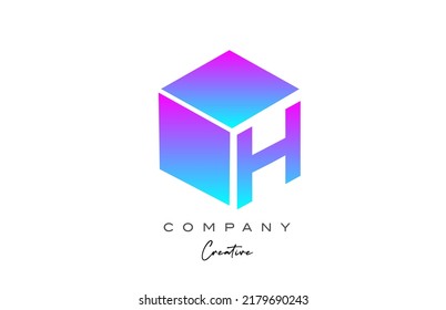 diseño de icono del logotipo de la letra del alfabeto H del cubo azul rosa. Plantilla de diseño creativo para empresas y empresas