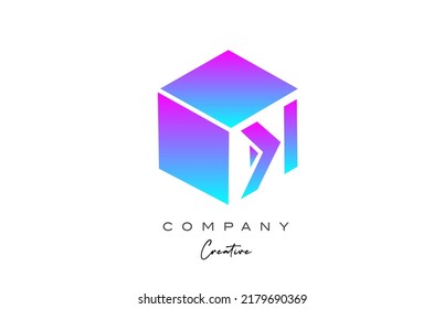 pink blue cube K letter alphabet letter logo icon design. Creative design template for business and company