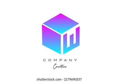 pink blue cube W letter alphabet letter logo icon design. Creative design template for business and company