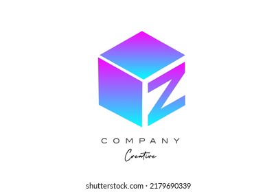 diseño de icono del logotipo de la letra del alfabeto con letra Z del cubo azul rosa. Plantilla de diseño creativo para empresas y empresas