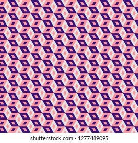 Pink and blue cubic seamless pattern, color retro banner with cubes, geometric print, abstract 3D background. Vector illustration