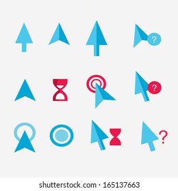 Pink and blue cursors vector collection isolated on white background