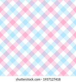 Pink And Blue Diagonal Gingham. Seamless Vector Plaid Pattern Suitable For Fashion, Interiors And Easter Decor