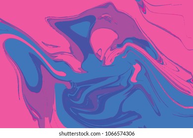 Pink blue digital marbling background. Liquid surface backdrop. Colorful suminagashi vector for web design or festival invitation. Fluid color pattern. Traditional Turkish ebru technique
