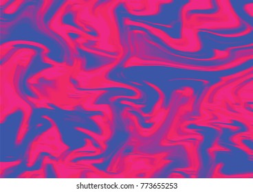 Pink and blue digital marbling background. Liquid surface backdrop. Blurred suminagashi vector for web design or festival invitation. Fluid color pattern. Traditional Turkish ebru technique
