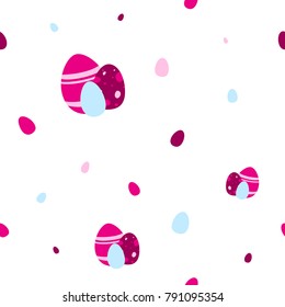 Pink blue easter eggs on transparent background, seamless and tileable vector pattern texture