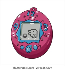 a pink and blue electronic toy with a screen on it. Retro toys technology