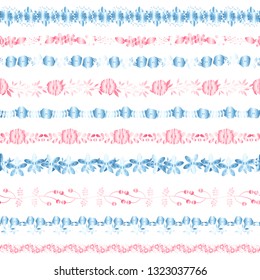 Pink and blue elegant vector floral borders 