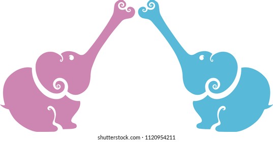 pink and blue elephants vector illustration