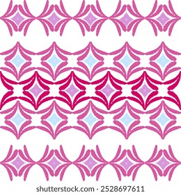 Pink and blue embroidery, motif ethnic ikat seamless textile illustration, print striped ornament, pattern, design for wrapping, silk, scarf, clothing, background, textile, carpets, curtains, etc.