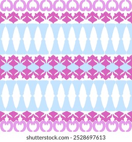 Pink and blue embroidery, motif ethnic ikat seamless textile illustration, print striped ornament, pattern, design for wrapping, silk, scarf, clothing, background, textile, carpets, curtains, etc.