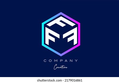pink blue F three letter cube alphabet letter logo icon design with polygon design. Creative template for business and company