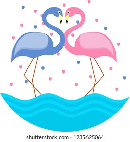 pink and blue flamingo couple in love vector illustration for your design or logo