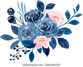 Pink blue floral bouquet with watercolor for background, wedding, fabric, textile, greeting, card, wallpaper, banner, sticker, decoration etc.