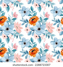 Pink blue floral pattern with watercolor for background, fabric, textile, fashion, wallpaper, wedding, banner, sticker, decoration etc.
