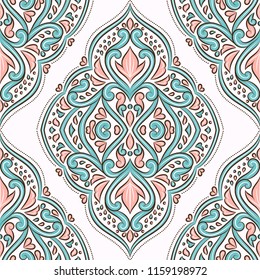 Color rosa y azul floral sin fisuras. Vector de ornamentos populares, elementos vintage. Motivos tradicionales, turcos e indios. Excelente para tejidos y tejidos, papel pintado, embalaje o cualquier idea deseada. 