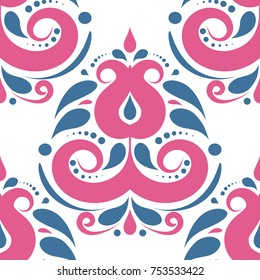 Pink and blue floral seamless pattern. Ornament. Paisley elements. Traditional, Arabic, Turkish, Indian motifs. Great for fabric and textile, wallpaper, packaging or any desired idea. 