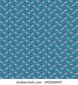 Pink and Blue Floral Vector Seamless Pattern