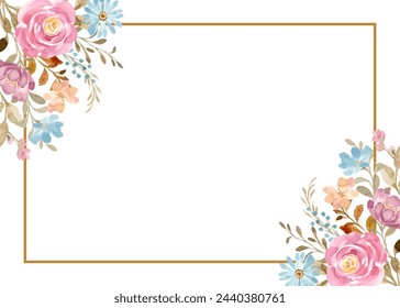 Pink blue floral watercolor frame for wedding, birthday, card, background, invitation, wallpaper, sticker, decoration etc.