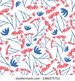 pink blue flower with white background vector seamless pattern - Great for wallpaper, backgrounds, surface pattern design, packaging design projects, stationary.