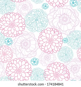 Pink Blue Flowers Lineart Seamless Pattern Background