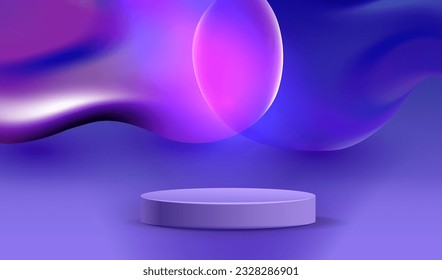 Rosa und blaue Farbverlauf-3D-Wellen podium abstrakter Hintergrund. Futuristische Flüssigkeitsplanung für Display-Vektordesign.