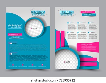 Pink and blue flyer design template. Brochure abstract background for business, education, presentation, advertisement. Corporate identity style concept. Editable vector illustration.