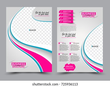 Pink and blue flyer design template. Brochure abstract background for business, education, presentation, advertisement. Corporate identity style concept. Editable vector illustration.