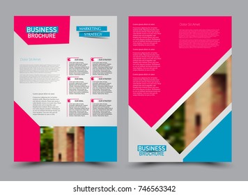 Pink and blue flyer design template. Brochure abstract background for business, education, presentation, advertisement. Corporate identity style concept. Editable vector illustration.